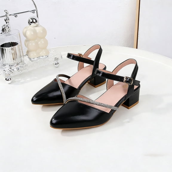 ITSAME Girls Dress Shoes, Closed Toe Adjustable Strap Low Block Heel Kids Wedding Party Princess Pump Black 11(Little Kids)
