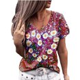 thumbnail image 2 of Leutsin T-Shirt à Col en V d'Été pour Femmes, Décontracté, à Manches Courtes, Imprimé « Love », 2 of 5