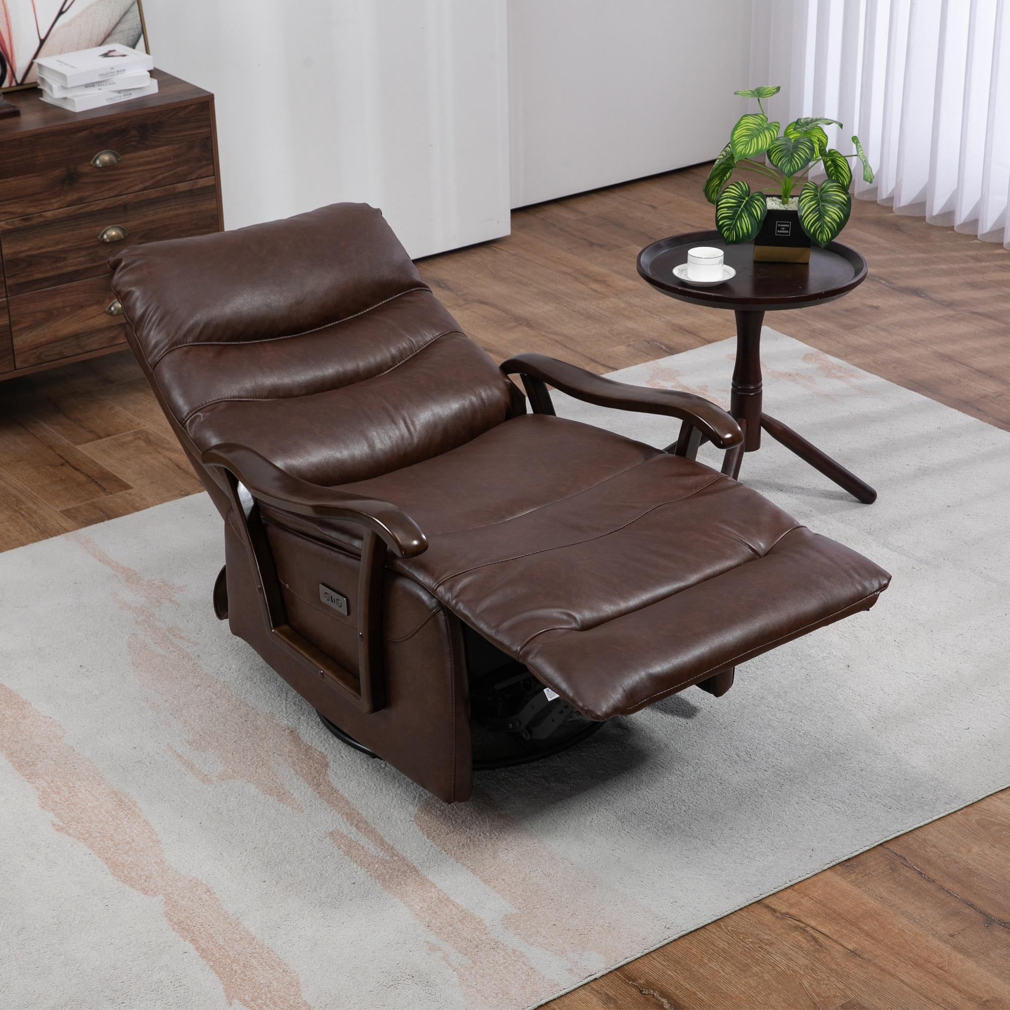 PORKISS Recliners Single Chairs with USB Port, Oversized Ergonomic Lounge Chair with Armrests, Brown