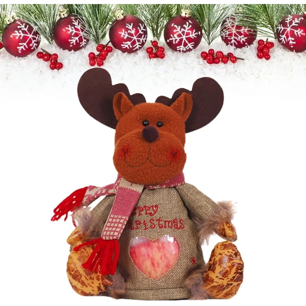 Bolsas de regalo de Navidad para muñecas, bolsas de dulces de Navidad con cremallera, bolsa de regalo de decoración de muñecas 3D, bolsa de almacenamiento de muñeco de nieve de Papá Noel y alce, bolsa