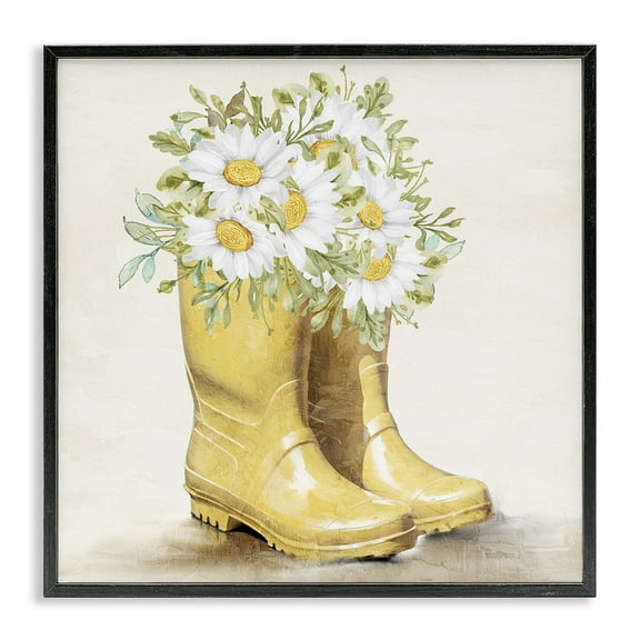 Stupell Industries Sunny Garden Boots Botanical & Floral Painting Black Framed Art Print Wall Art, 12 x 12