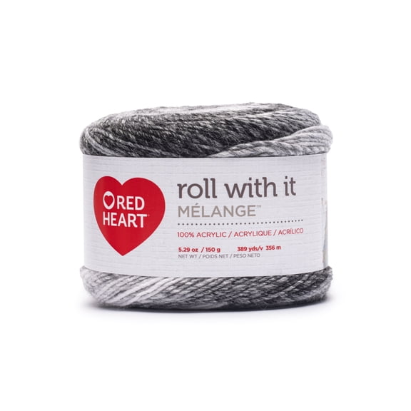 Red Heart® Roll With It Melange™ #4 Worsted (Medium) Acrylic Yarn, Obsidian 5.29oz/150g 389 Yards