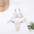 thumbnail image 3 of Elainilye Fashion Bikinis Sets for Women Sexy Swimsuit Metal Accessories Hollowed Out Bikini Solid Color Strap Swimsuit,Beige, 3 of 8