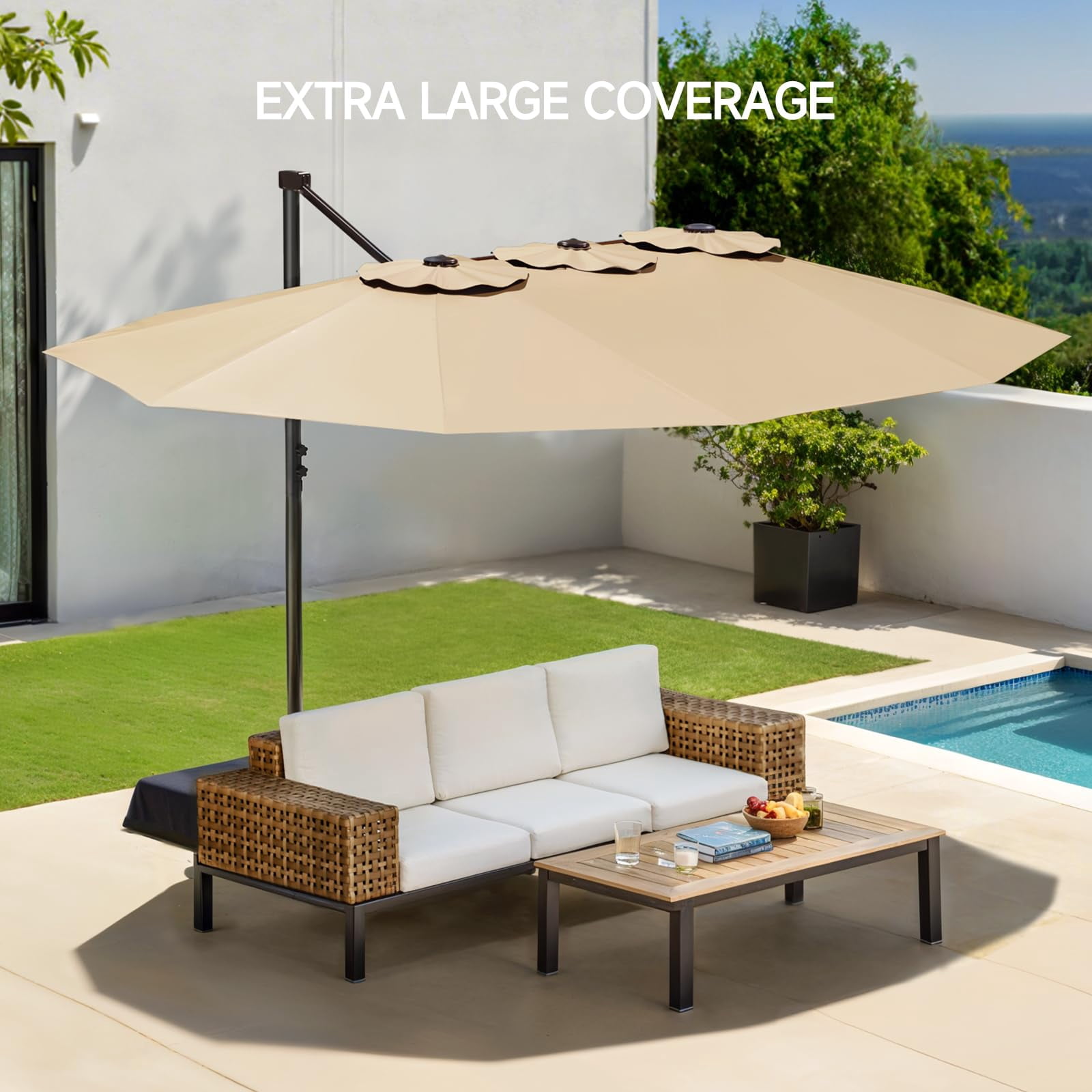 ONBRILL Patio Umbrella, 8x13FT Cantilever Double-Sided Rectangular Umbrella w/Free Height Adjustment