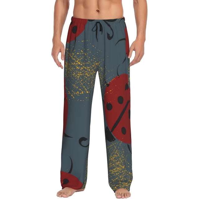 Fotbe Ladybug Pantalones de Pijama para Hombre, Pantalones de Dormir, Pantalones de Casa con Cintura Ajustable y Bolsillos-Medium