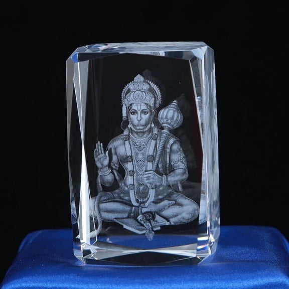 Lord Hanumaan. k9 Glass with Rotating Led Base. Gift Set Box