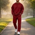 thumbnail image 2 of Men's 2 Piece Loose Fit Crewneck Tracksuit Set, Long Sleeve Pullover Sweatshirt & Drawstring Sweatpants with Side Pockets, Workout Running Activewear Outfit, 2 of 6