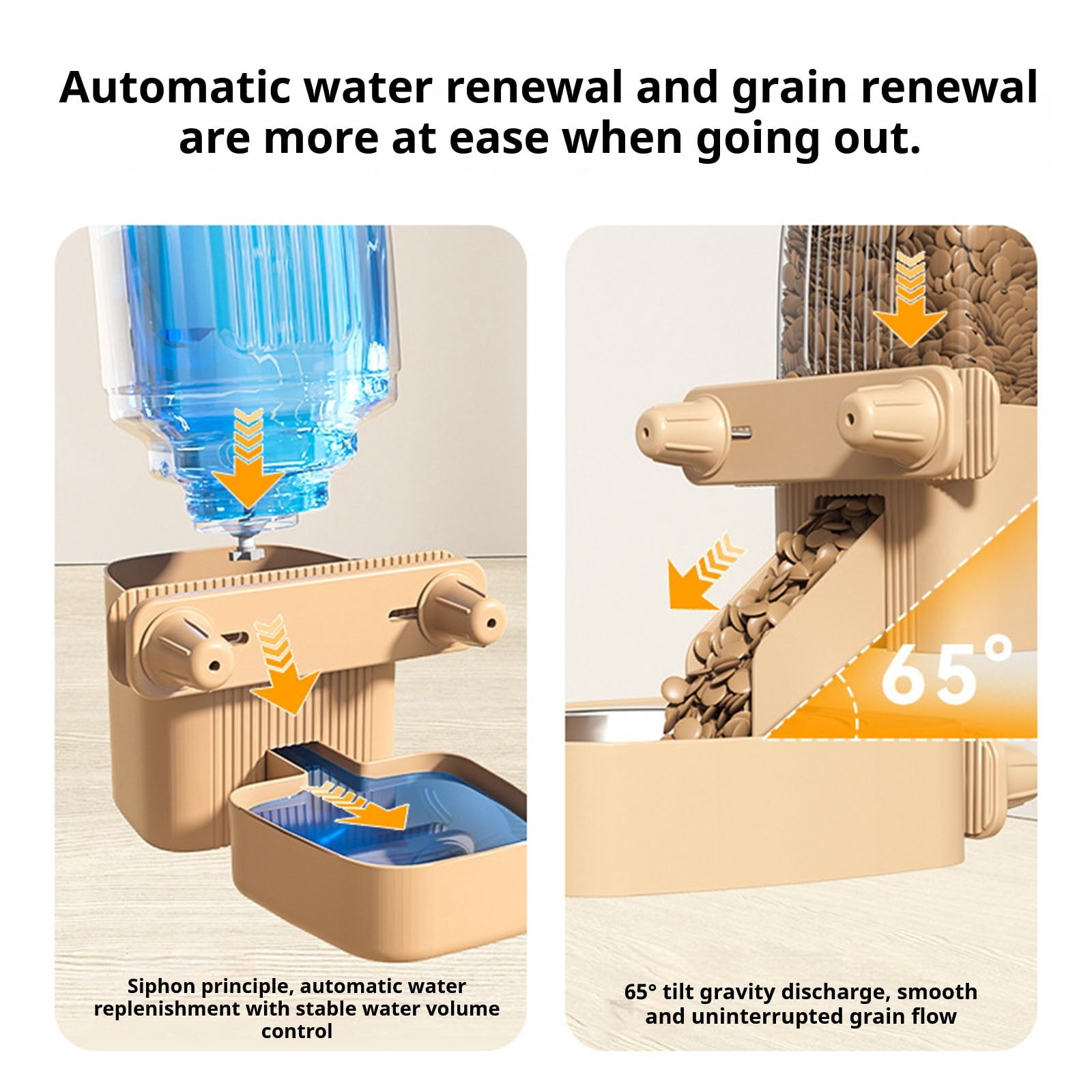 65° Tilt Automatic Pet Feeder - Hanging Gravity Food Dispenser for Cats, Rabbits & Small Dogs, Cage-Mount Fresh-Keeping Bowl with Adjustable Portion Control
