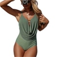 thumbnail image 2 of Womens One Piece Swimsuit Cowl Neck Bathing Suit Draped Front Tummy Control Monokini Swimwear, L, 2 of 5