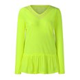 thumbnail image 3 of Women Multiple Color Casual Easy Nature Lace Edge Solid Color Long Sleeve Polyester Splice Top(Green,XL), 3 of 5