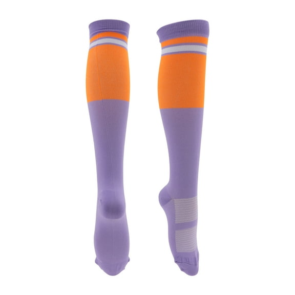 Unique Bargains Cycling Socks Anti Friction Outdoor Bike Socks Orange Purple Size L-XL Neutral Unisex 1 Pair Stripes