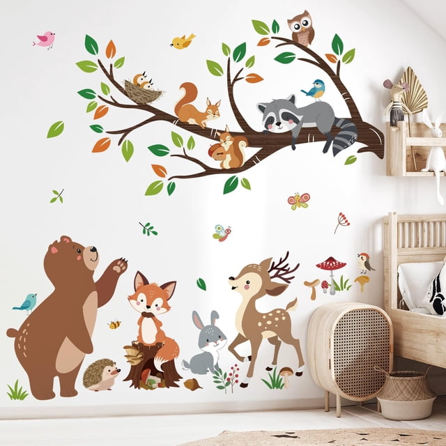 Adhesivos de pared Decalmile Woodland Animal Tree Branch