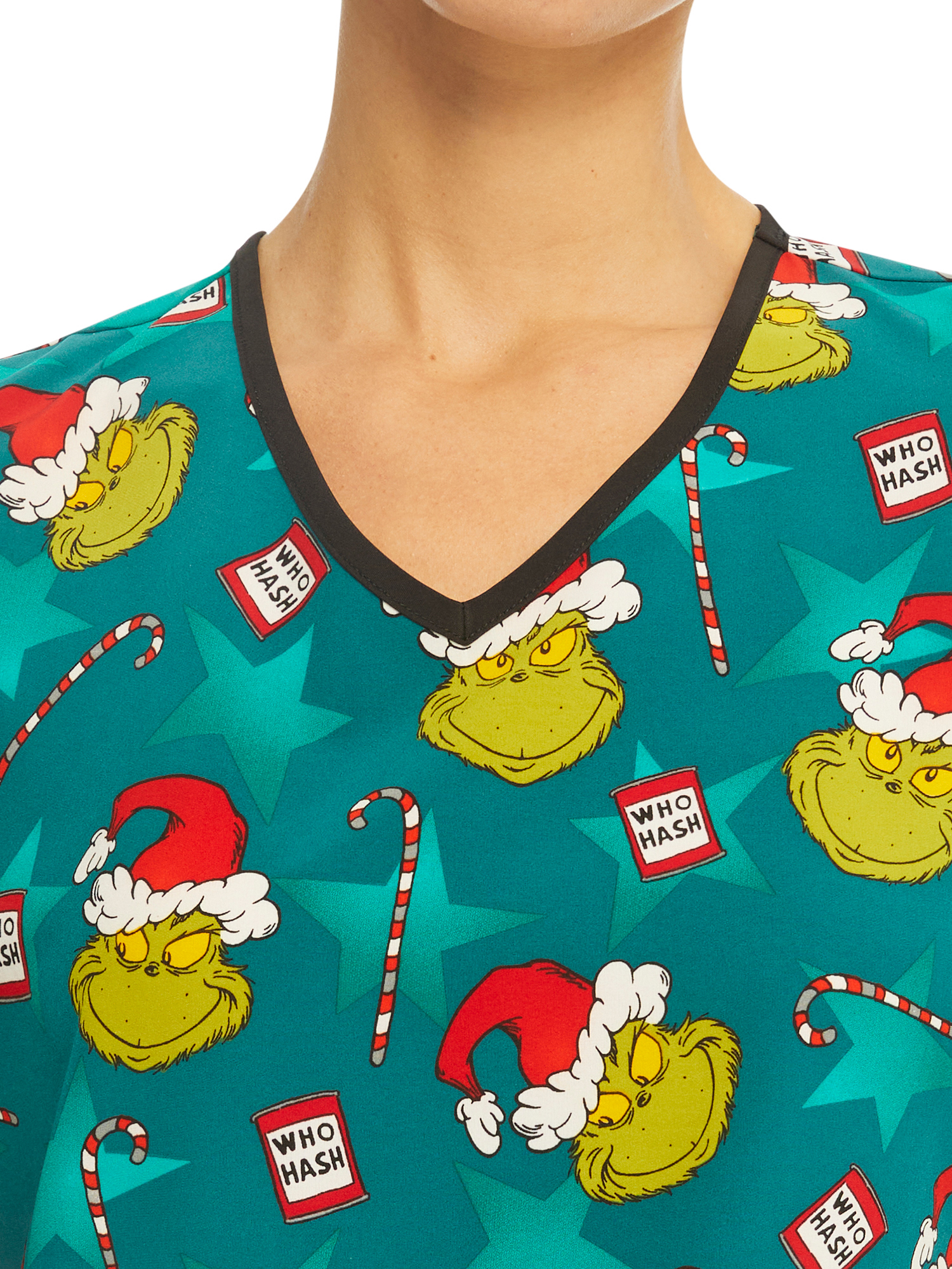 Scrubstar Women's Dr. Seuss The Grinch "Get Your Grinch On" V-Neck Print Scrub Top