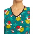 thumbnail image 4 of Scrubstar Women's Dr. Seuss The Grinch "Get Your Grinch On" V-Neck Print Scrub Top, 4 of 5