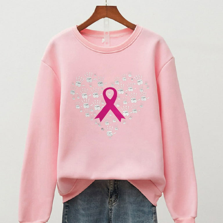 REORIAFEE Breast Cancer Awareness Tee for Women Cancer Shirt for October  Month Ribbon Support Long Sleeve Crewneck Vintage Tee Pink3 M 