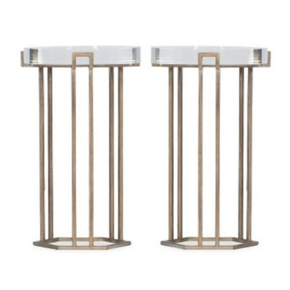 Home Square Textured Metal Base Round End Table in Antique Brass - Set of 2