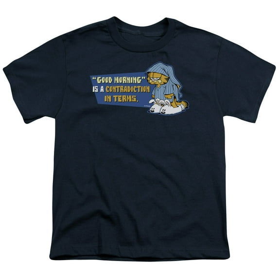 Trevco GAR337-YT-4 Garfield Contradicition in Terms Short Sleeve Youth 18-1 T-Shirt, Navy - Extra Large