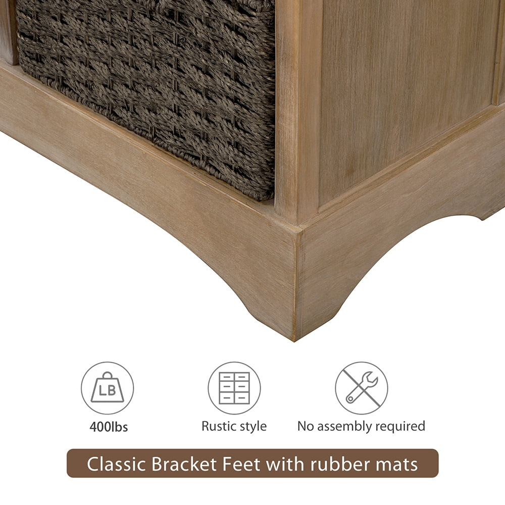 Kepooman Rustic Wooden Storage Cabinet with 2 Drawers & 4 Fabric Basket for Dining Room Entryway, 28"L x 11.8"W x 28"H, White Washed Kepooman Rustic Wooden Storage Cabinet with 2 Drawers & 4 Fabric Basket for Dining Room Entryway, 28"L x 11.8"W x 28"H, White Washed