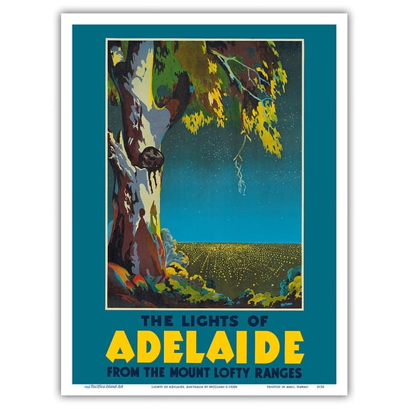 Lights of Adelaide Australia - Eucalyptus Tree - From the Mount Lofty Ranges - Vintage Travel Poster by McClean c.1930s - Master Art Print (Unframed) 9in x 12in