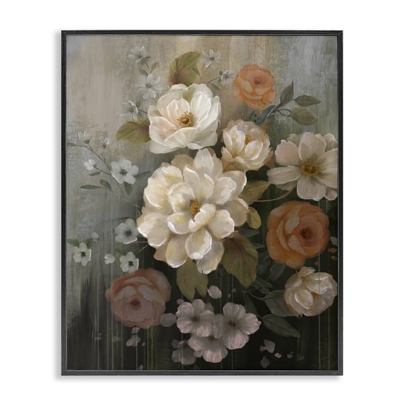 Stupell Industries Shabby Chic Curled Blooms with Streaks Black Framed Giclee Art, 11 x 14, by Nan