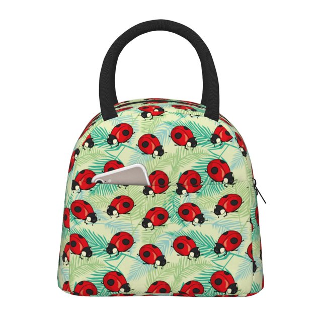 Balery Red Ladybugs And Leaf Bolsa de Almuerzo para Mujeres, Caja de Almuerzo, Bolsa de Almuerzo Pequeña Impermeable, Tote de Almuerzo Reutilizable con Gran Capacidad