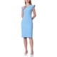 thumbnail image 1 of Vestido midi de oficina para mujer Inspire Chic, con cuello redondo, mangas con volantes, talla XL, color azul, 1 of 5