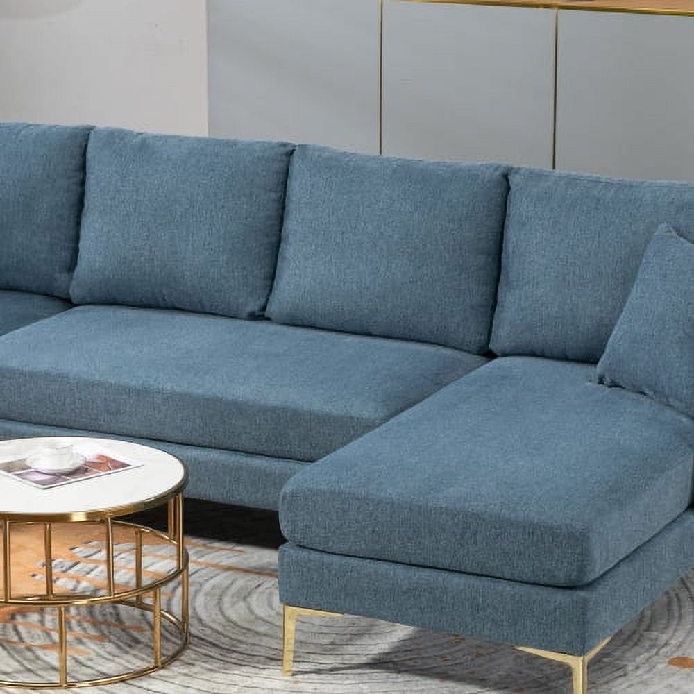 BSHTI110'' Wide Reversible Left or Right Chaise of Sectional Sofa U-Shape Convertible Sofa Couch 4-Seat Couch with Chaise Lounge Upholstered for Living Room,Apartment,Office,Blue Polyester Blend