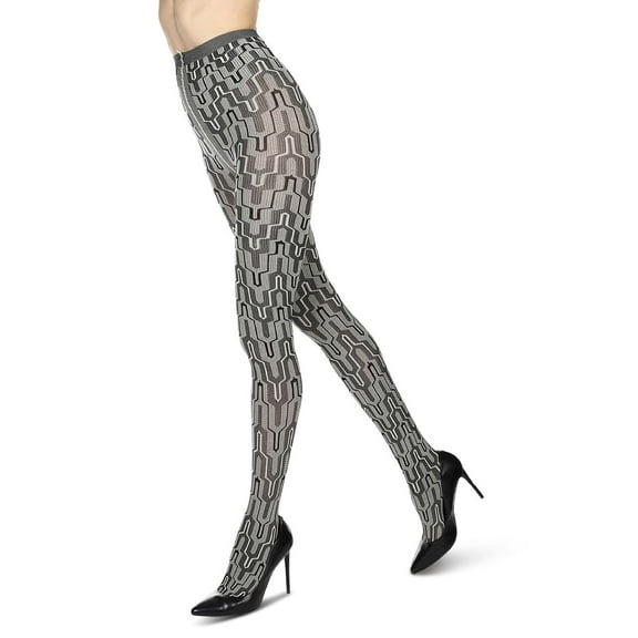 MeMoi Women's Tower Line Opaque Nylon Tights - Womens - Female, Medium/Large, Black-Gray