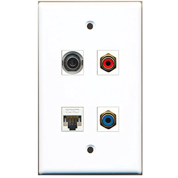 RiteAV - 1 Port RCA Red 1 Port RCA Blue 1 Port 3.5mm 1 Port Cat5e Ethernet White Wall Plate