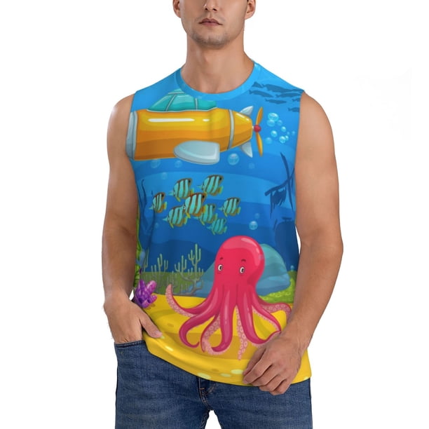 Balery Submarine And Landscape Camisetas sin mangas para hombre, absorbe la humedad y protege contra el mal olor.-Large