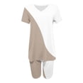 thumbnail image 4 of Blouses pour Femmes, Mode Imprimée Blouse Col en V Manches Courtes Hauts Shorts Ensemble Décontracté, 4 of 5