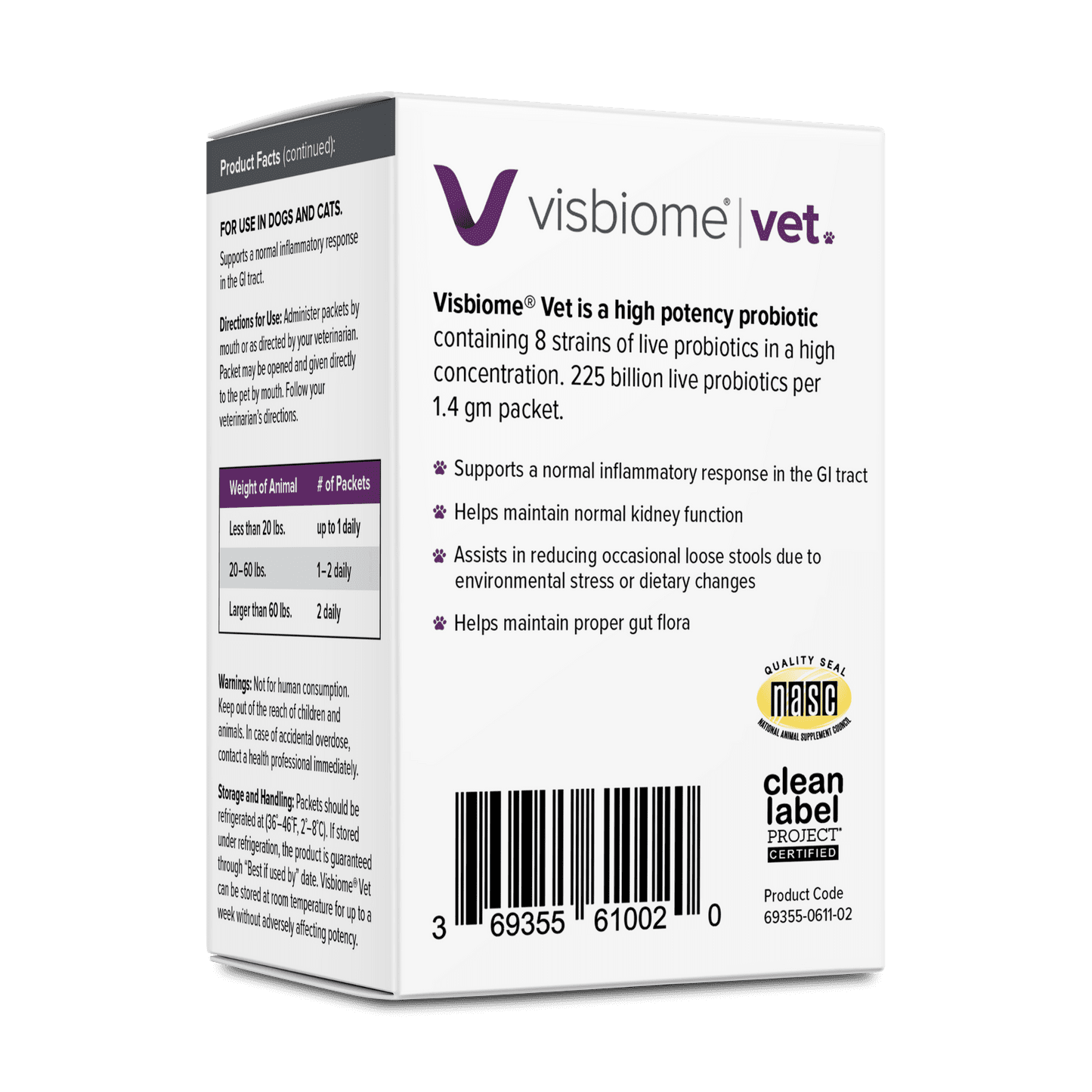 Visbiome® Vet Advanced GI Care High Potency Probiotic for Dogs & Cats – 225B CFU – 60 Packets
