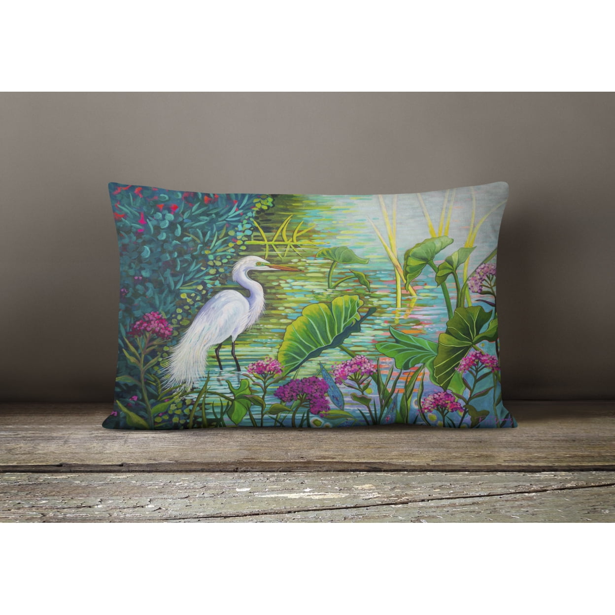 Carolines Treasures PPD3023PW1216 Testing the Waters Heron Canvas Fabric Decorative Pillow, 12H x16W, multicolor