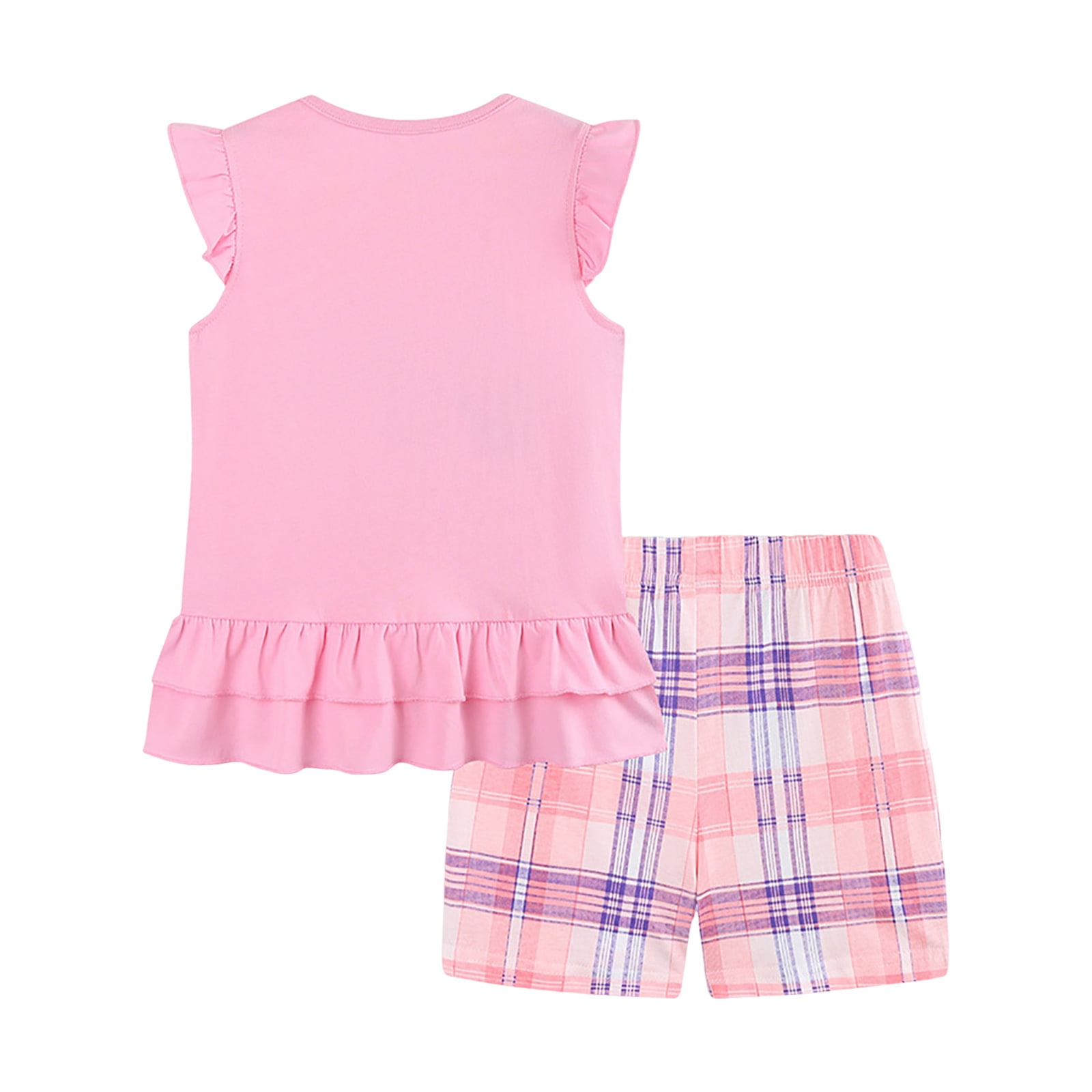 Zshosam Toddler Girl Clothes Sets Girl Clothes 2 Piece Short Sleeve Print Top and Shorts Teen Girl Summer Outfits Short Set Size 5T 6T,(Pink 5-6 Years)