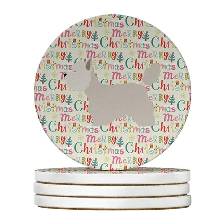

Westie Merry Christmas Large Sandstone Coasters Pack of 4 4 in x 4 in