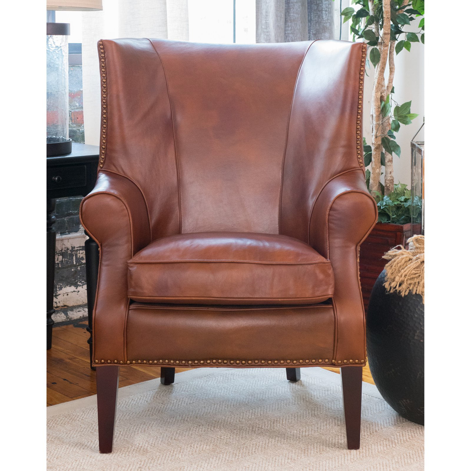 Elements Fine Home Furnishings Brayden Leather Wingback Chair - Walmart.com