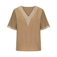 thumbnail image 7 of pimelu Womens Tops Blouses for Women Dressy Casual Plus Size Loose Lightweight Chiffon Lace Trim Shirts Summer Trendy Solid Tops Ladies V-Neck Short Sleeve Blouses, 7 of 7