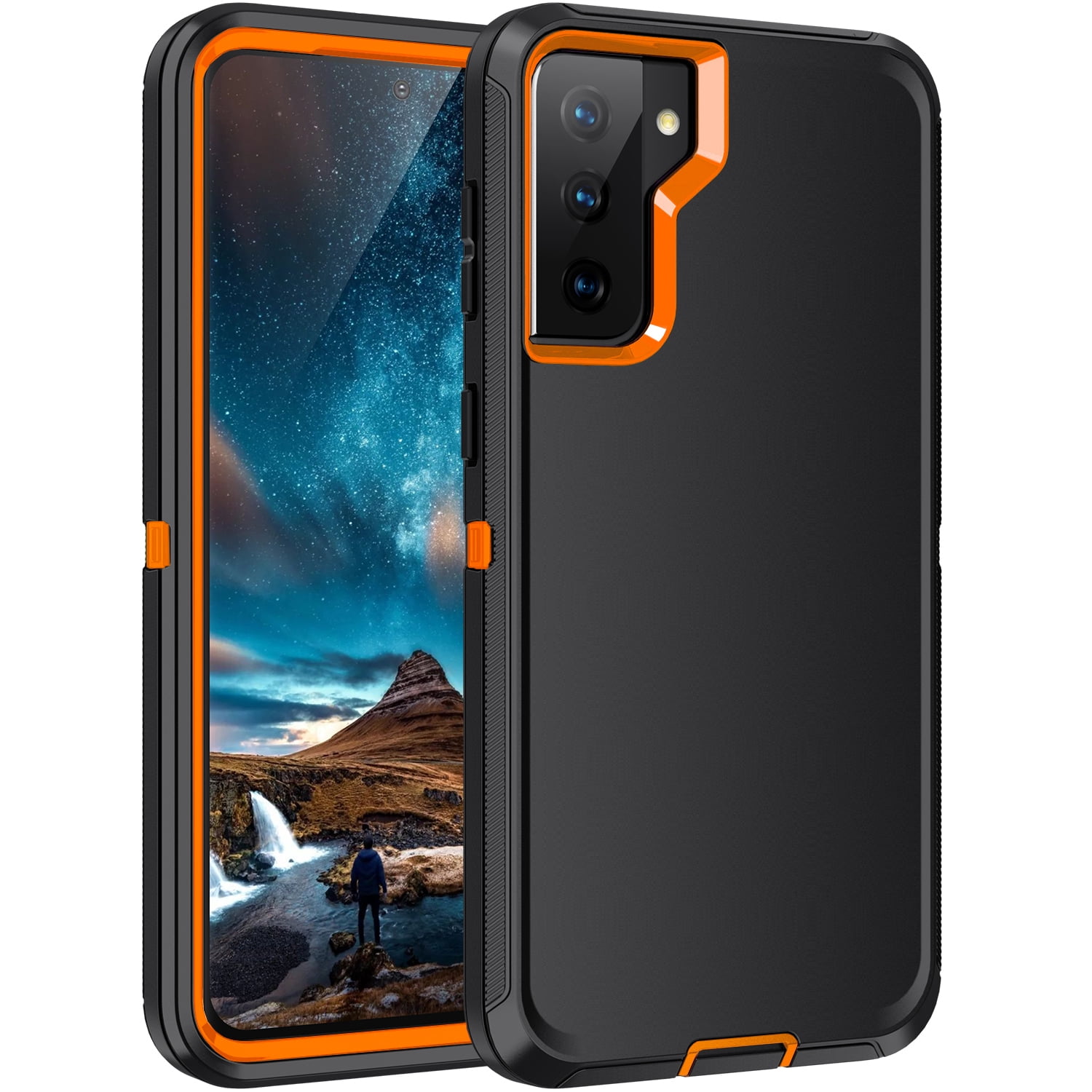 RegSun for Galaxy S21 Plus 5G Case,Shockproof 3-Layer Full Body Protection [Without Screen Protector] Rugged Heavy Duty High Impact Hard Cover Case for Samsung Galaxy S21 Plus 5G 6.7"，Black/Orange