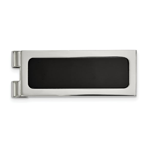 19.98mm Stainless Steel Engravable Polished With Black Agate Inlay Money Clip Jewelry for Men