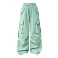 thumbnail image 5 of CPNG Girls Casual Cargo Jeans Teen Girls Wide Leg Straight Solid Color Pants Daily Elastic High Waisted Denim Trousers(Mint Green,11-12 Years), 5 of 8
