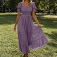 thumbnail image 7 of ClodeEU Women's Square Neck Puff Short Sleeve Smocked High Waist Tiered Ruffle Maxi Dress,Summer Flowy Casual Textured Dress Purple^,Women's Plus XXL, 7 of 7