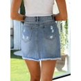 thumbnail image 3 of Light Wash Ripped Distressed Denim Mini Skirt With Frayed Hem And Pockets, 3 of 11