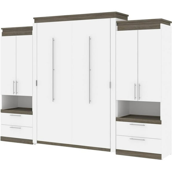 Atlin Designs 124" Queen Murphy Bed with 2 Storage Cabinets in White
