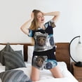 thumbnail image 3 of Wukai Cat Astronaut Print Women's Pajama Set - Short-Sleeve Top and Shorts with Elastic Waistband and Pockets for Loungewear, Yoga, and Casual Wear-4X-Large, 3 of 8
