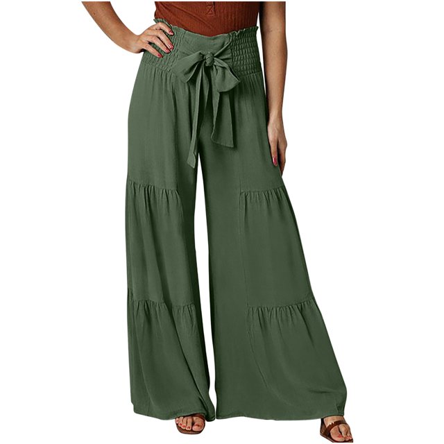 Pantalones Palazzo de Pierna Ancha Para Mujer Pantalones de Cintura Alta Pantalones Largos de Vendaje Sólido Casual de Moda Odeerbi ODB177328