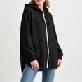 thumbnail image 5 of Women Hoodie Jacket Sevevn Hooded Full Zip Longline Fit Fleece Fabric Side Snap Buttons Side Pockets Long Sleeve Outerwear For Daily Casual Wear, 5 of 9