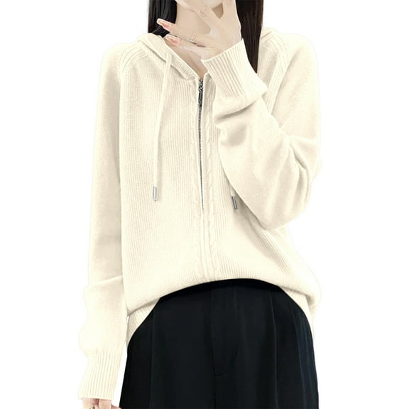 Women's Zip Up Hooded Cardigan Oversized Soft Warm Knit Sweater Casual Long Sleeve Open Front Fall Winter Pullover for Outdoors and Lounge