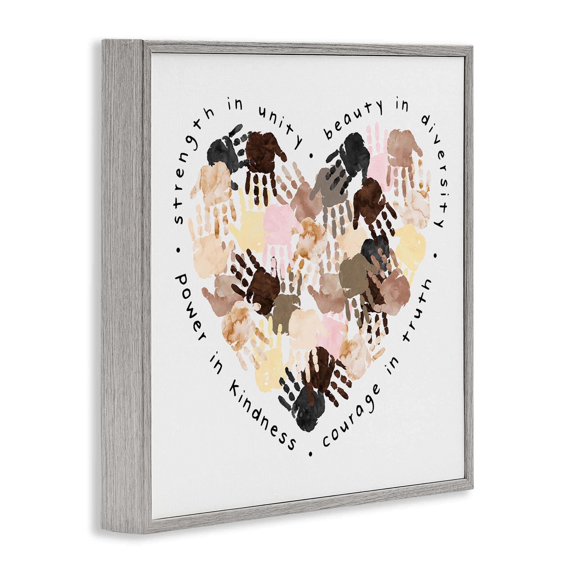 Stupell Industries Powerful Strength In Unity Heart Typography Painting Gray Framed Art Print Wall Art, 17 x 17