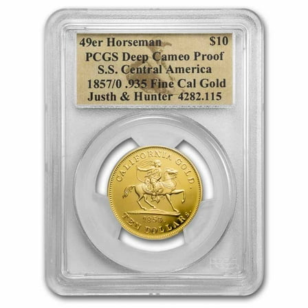 1857/0 $10 49er Horseman .906 Fine Cal Gold PCGS