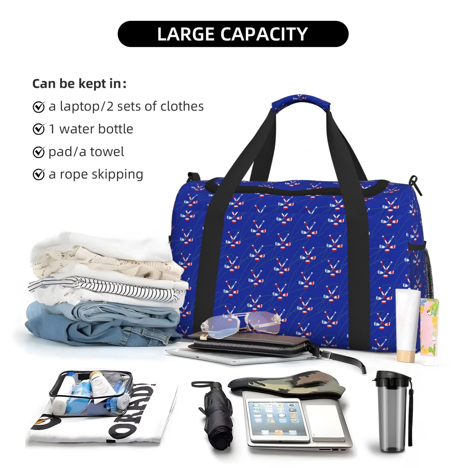 Fuzoiu Hockey Print Travel Duffle Bag,Carry On Tote Bags,Duffel Bag,Sport Gym Bag, Hospital Bag for Labor and Delivery, Overnight Bag,Luggage Bag